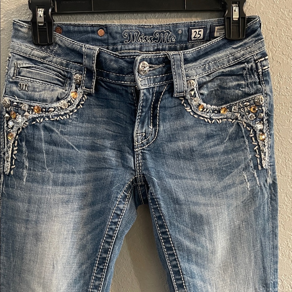 Miss Me Blue Skinny Jeans with Studded Details